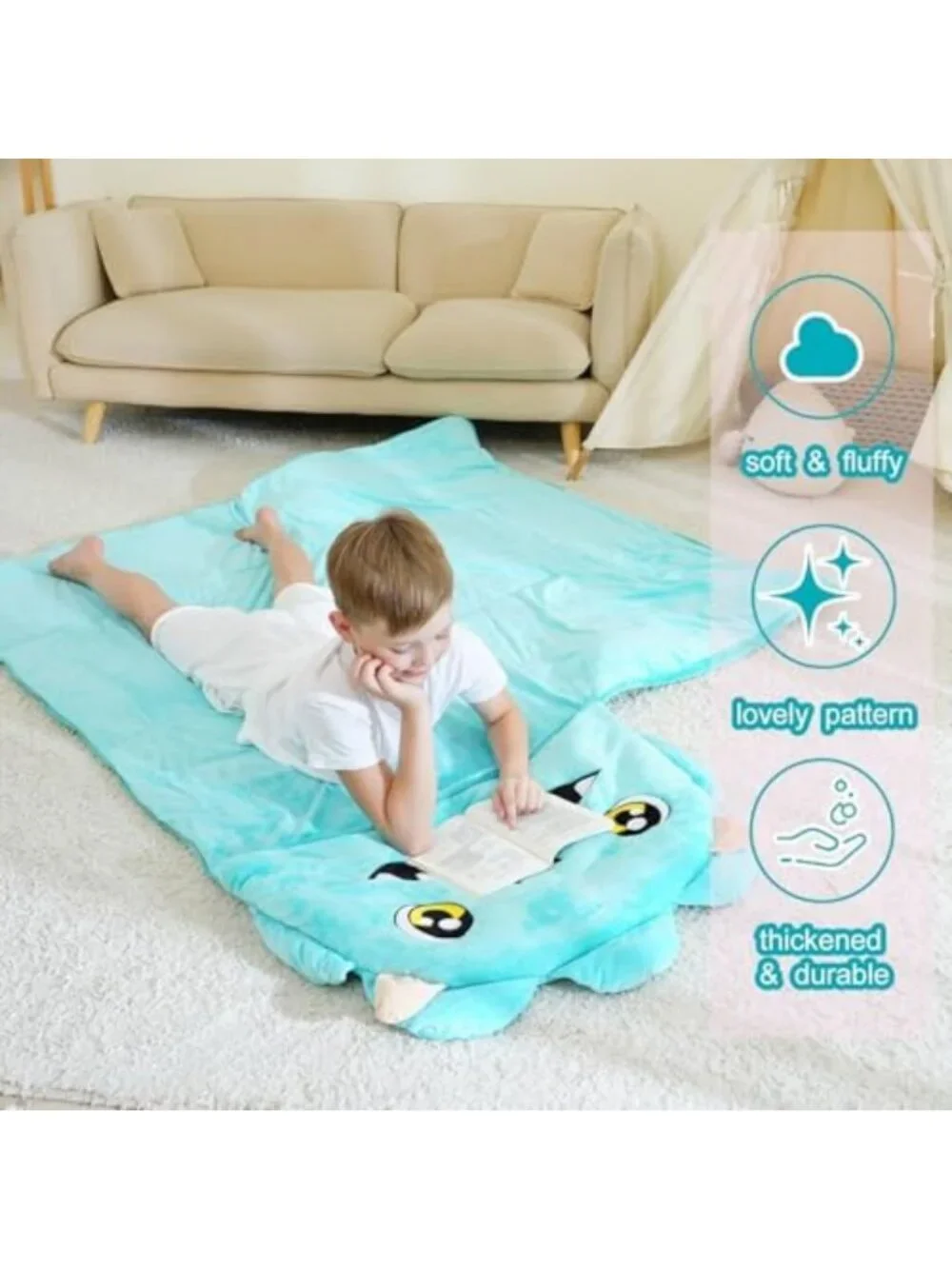 Cozy Kids Sleeping Bag with Pillow - Plush Nap Mat for Travel & Sleepovers 3-12Y